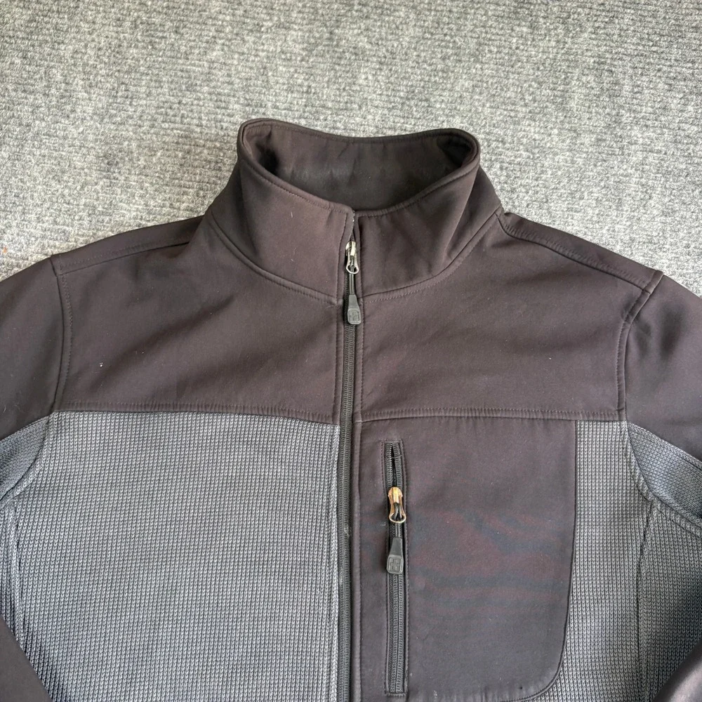 Swiss Tech Mens Hybrid Softshell Fleece Jacket Black Gray Full Zip Large 42-44